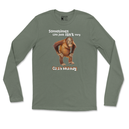 Gildan SoftStyle Long Sleeve Cash Money Monkey  in Military-Green