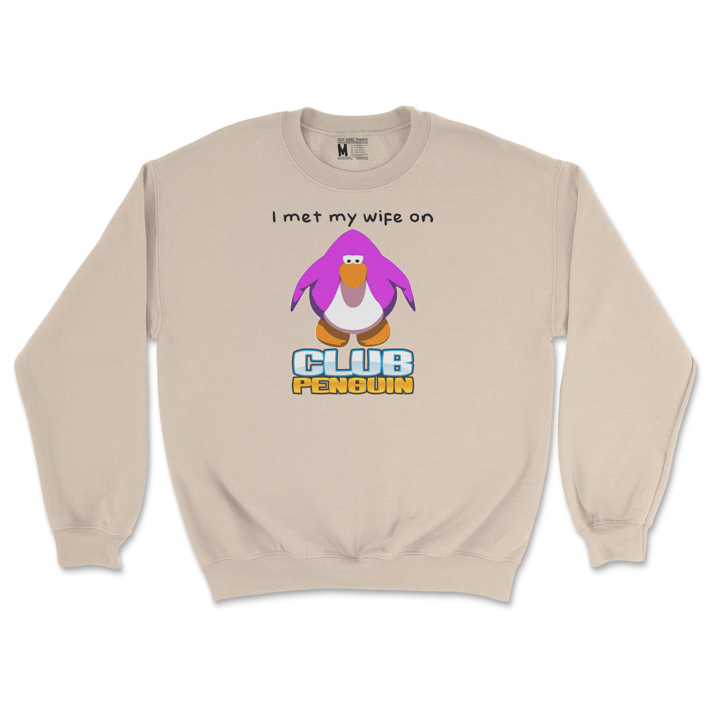 Gildan SoftStyle Crew Neck Club Penguin Wife  in Sand