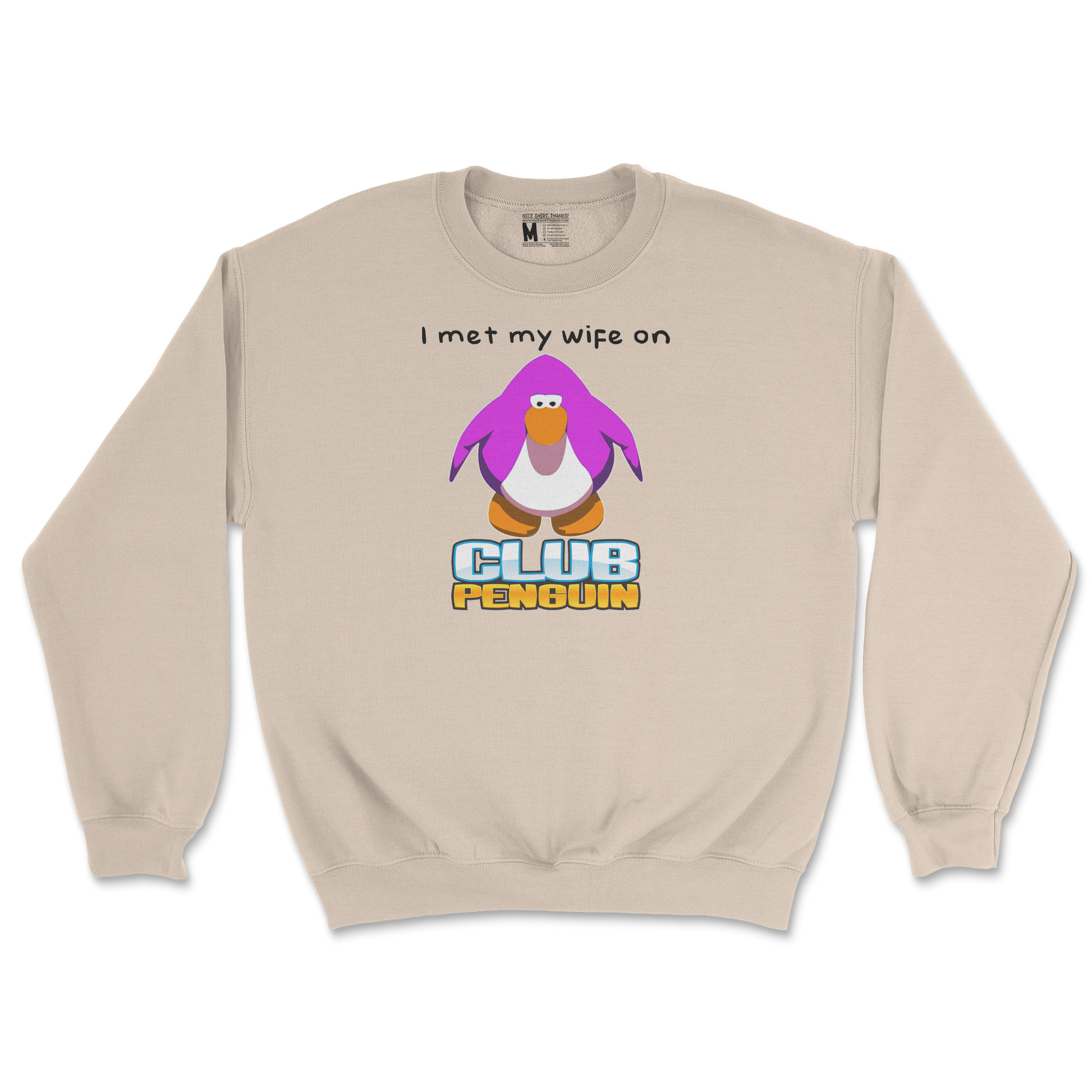 Gildan SoftStyle Crew Neck Club Penguin Wife  in Sand