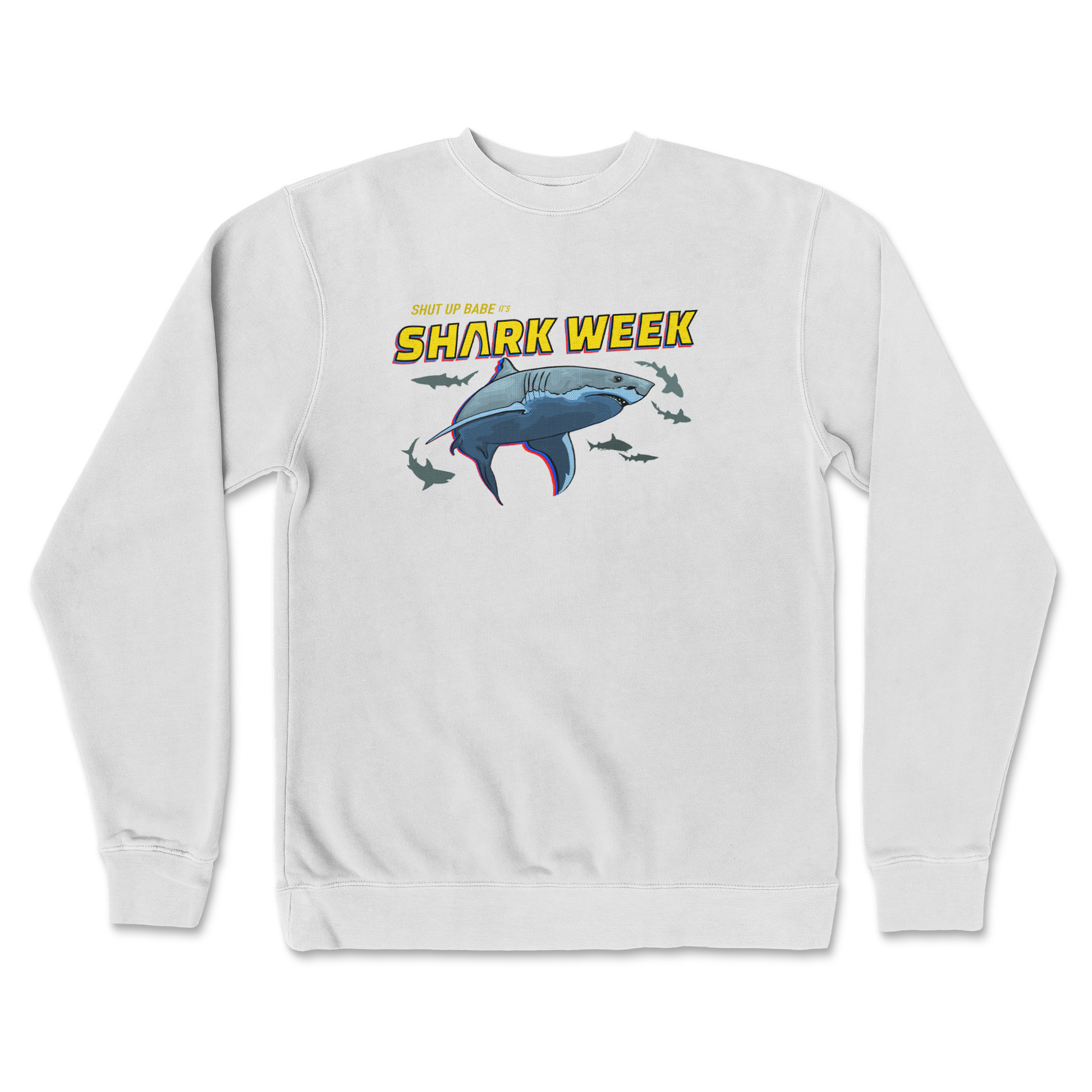 Independent Clothing Co. Crew Neck Shark Week in White