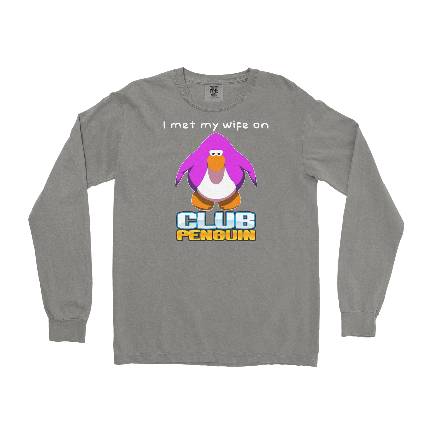 Comfort Colors Long Sleeve Club Penguin Wife  in Grey