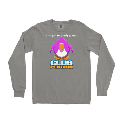 Comfort Colors Long Sleeve Club Penguin Wife  in Grey