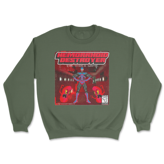 The Nice Shirt Crew Neck Hemorrhoid Destroyer  in Military-Green