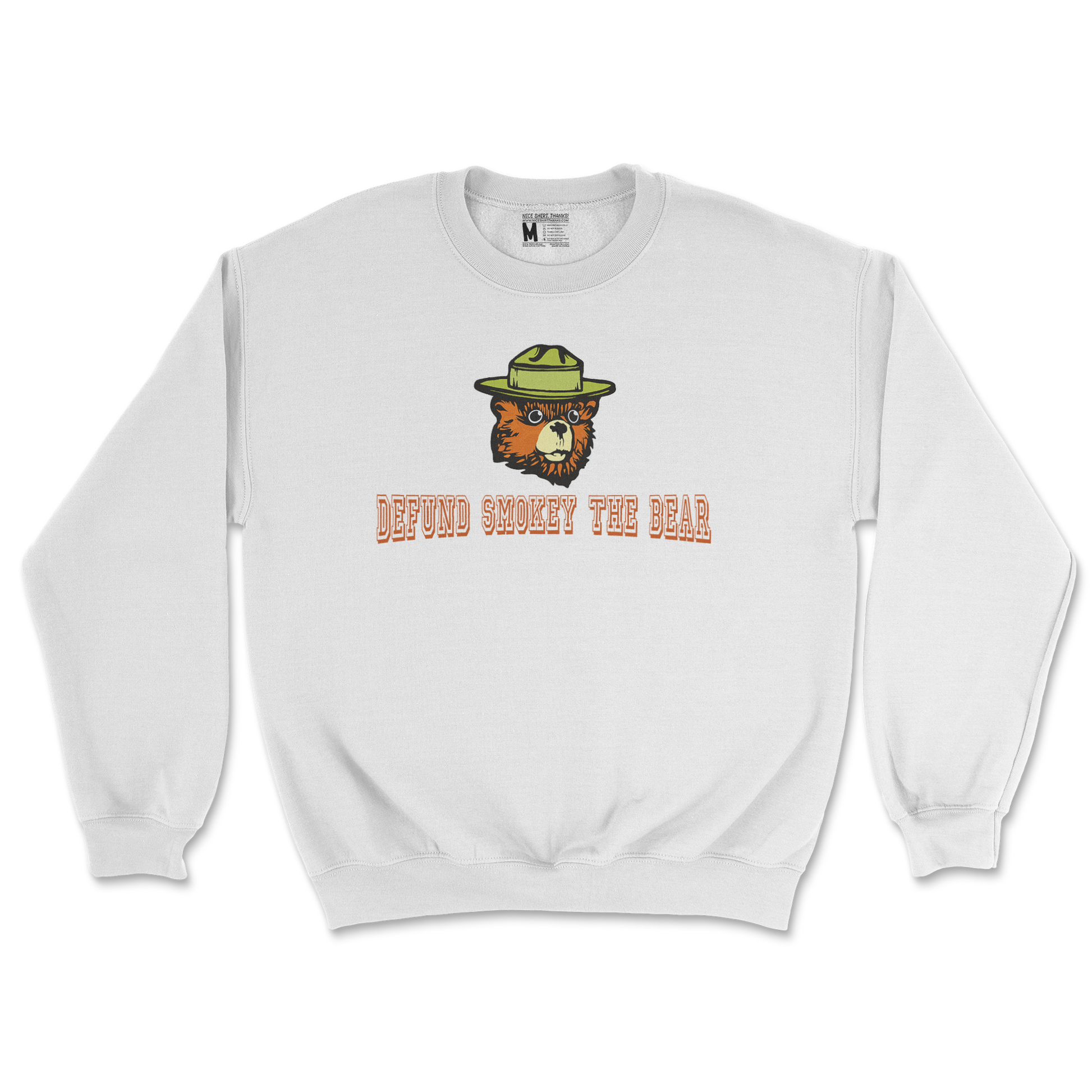 Heavy Blend Crew Neck Defund Smokey Bear in White