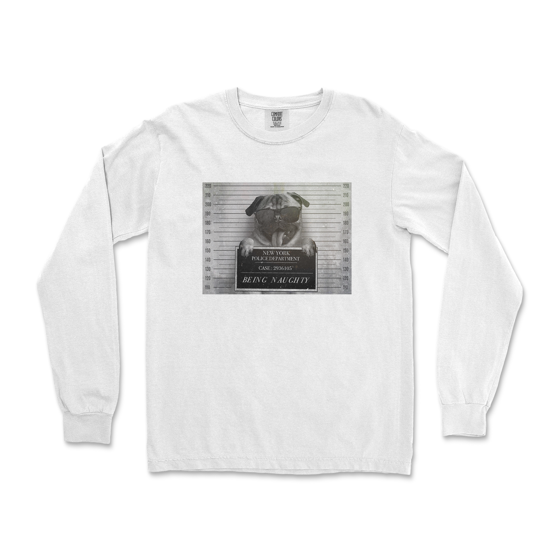 Comfort Colors Long Sleeve Naughty Pug in White