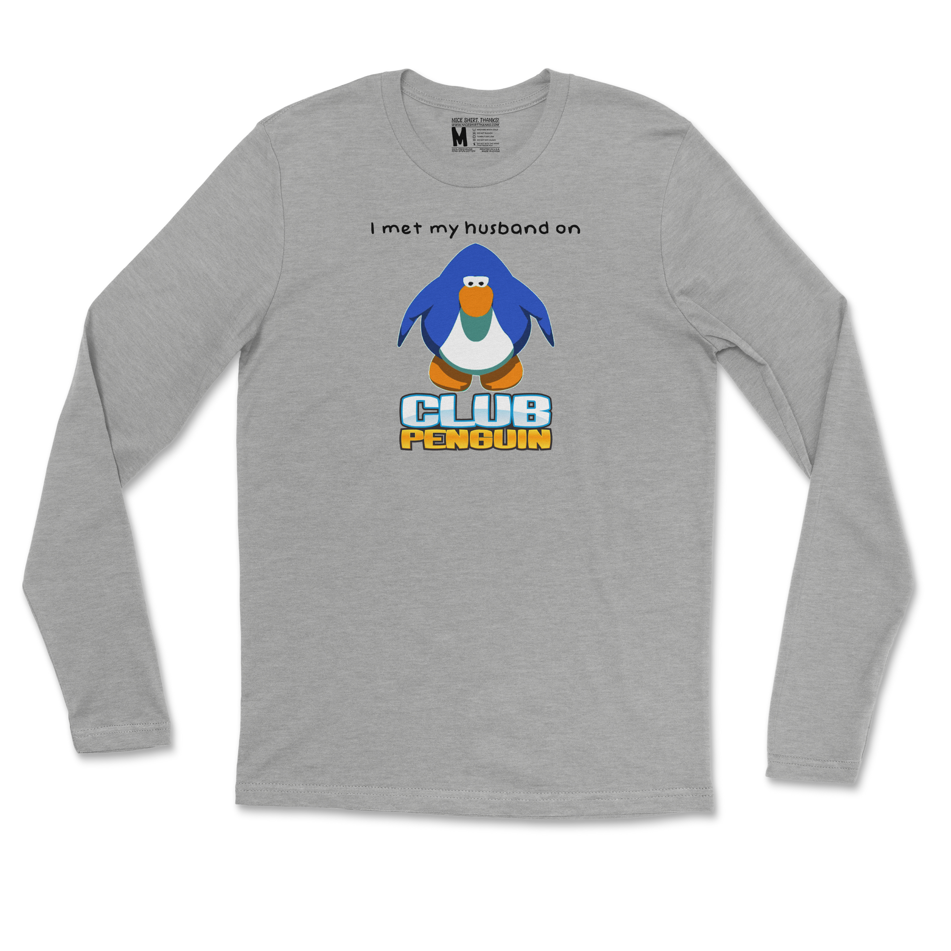 Gildan SoftStyle Long Sleeve Club Penguin Husband  in Heather-Gray