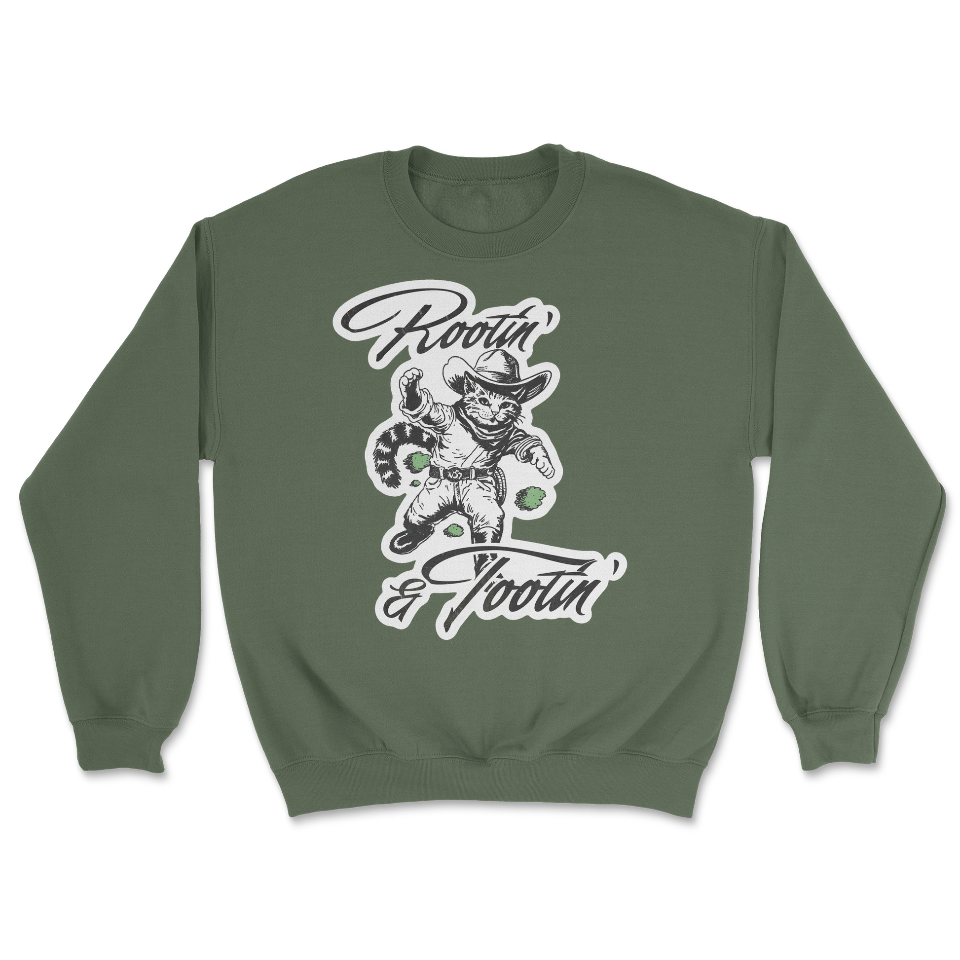 The Nice Shirt Crew Neck Rootin Tootin  in Military-Green