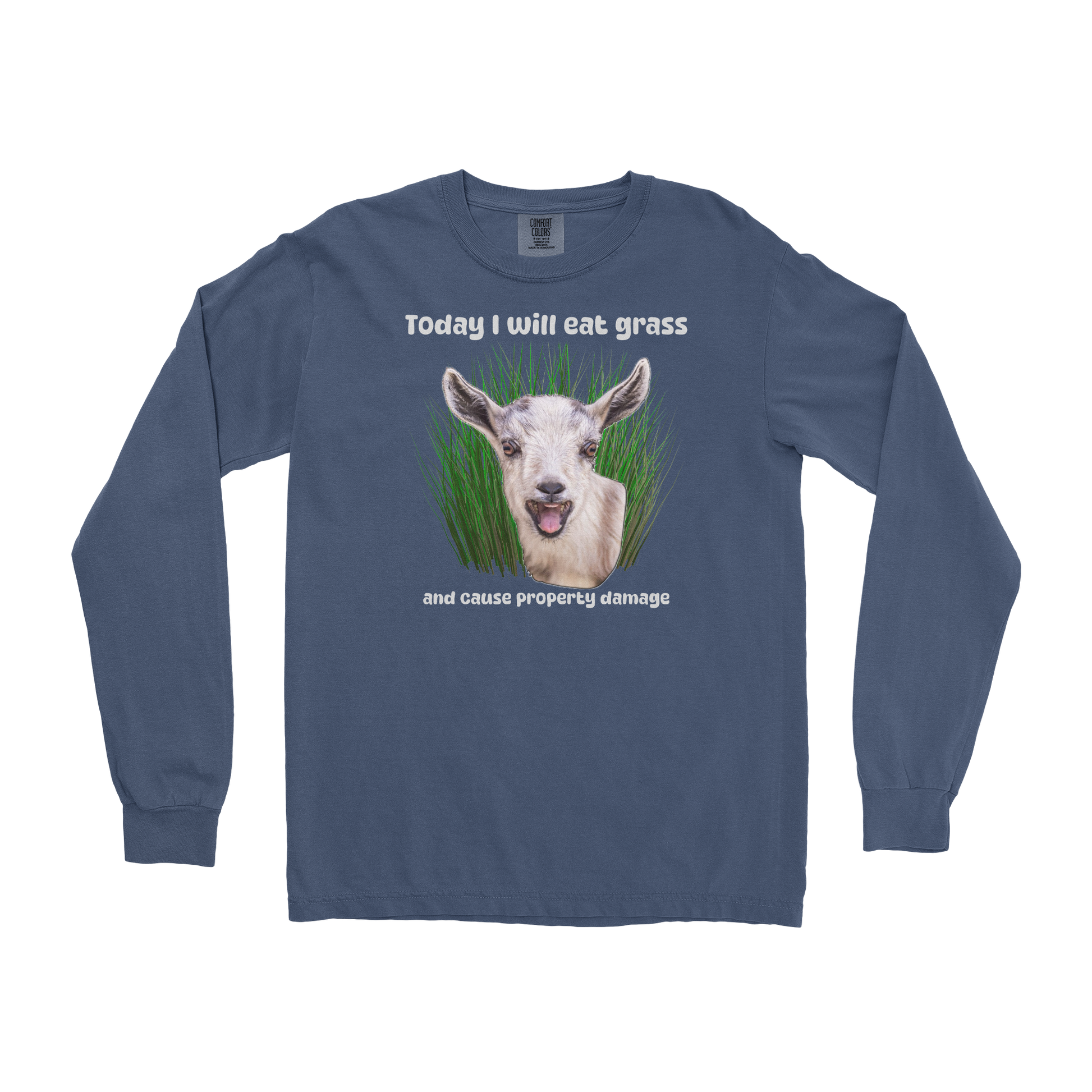 Comfort Colors Long Sleeve Crazy Goat  in Midnight