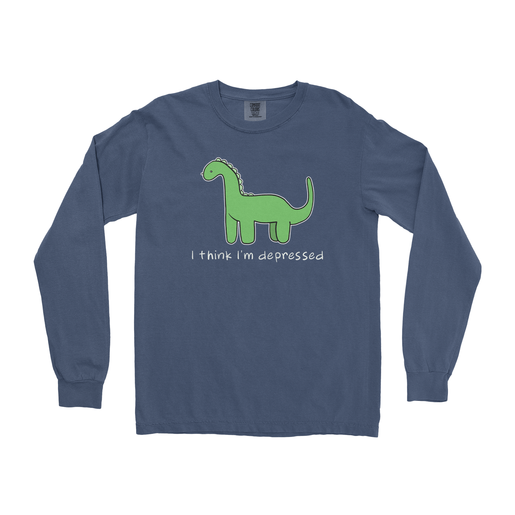 Comfort Colors Long Sleeve Depressed Dino  in Midnight