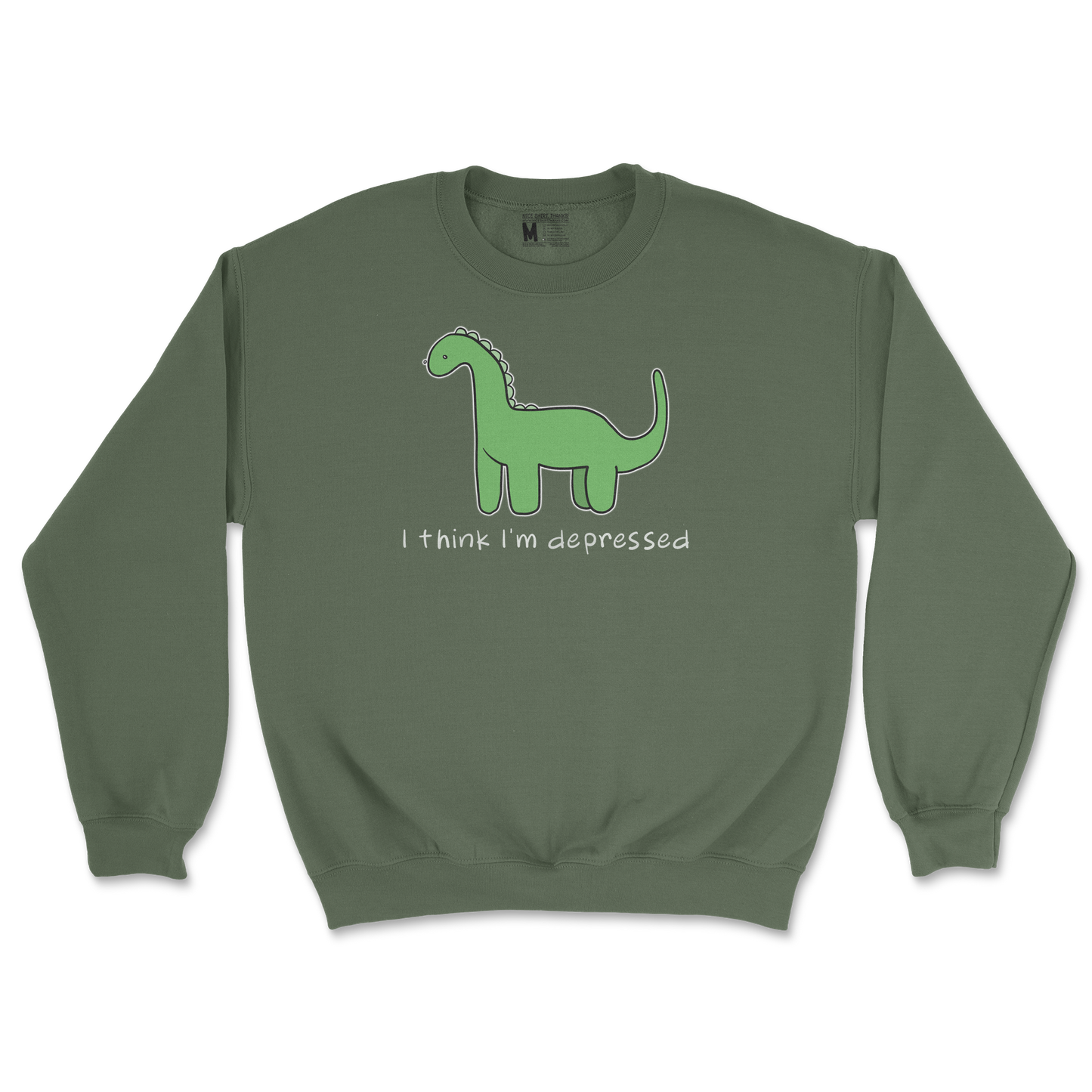 Gildan SoftStyle Crew Neck Depressed Dino  in Military-Green