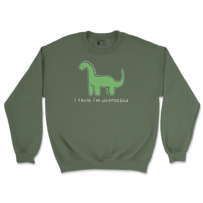 Gildan SoftStyle Crew Neck Depressed Dino  in Military-Green