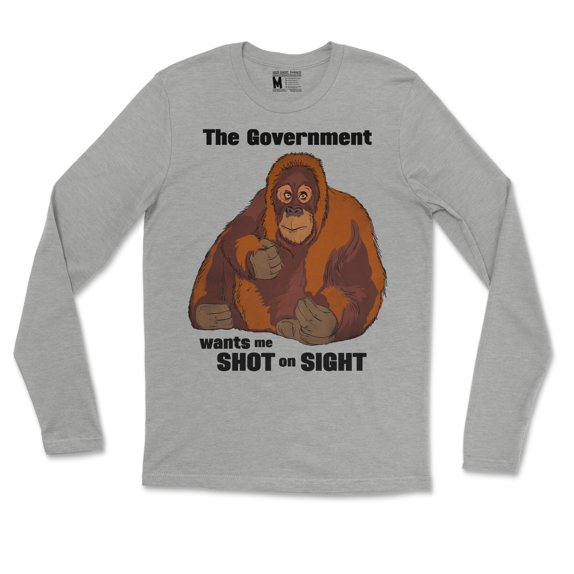 Gildan SoftStyle Long Sleeve The Government Hates Me  in Heather-Gray