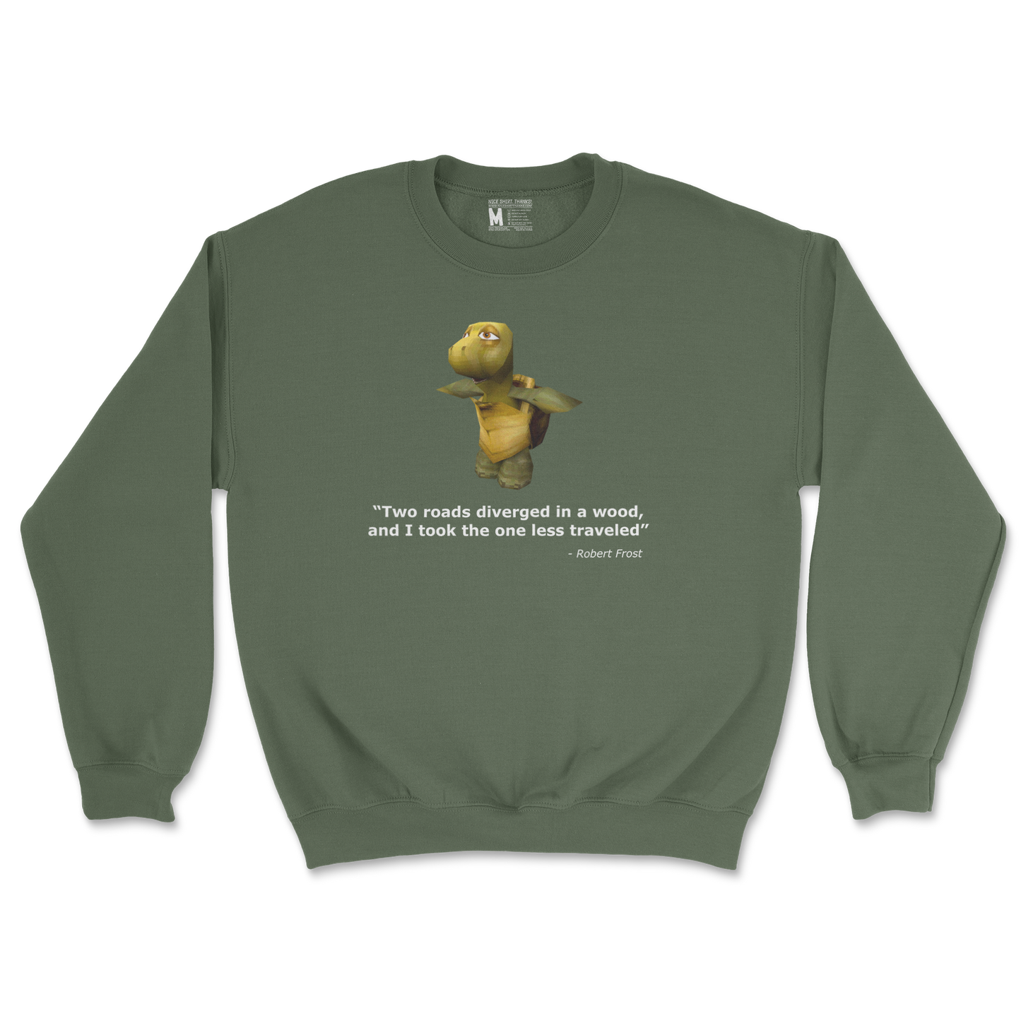 Gildan SoftStyle Crew Neck Robert Frost Quote in Military Green