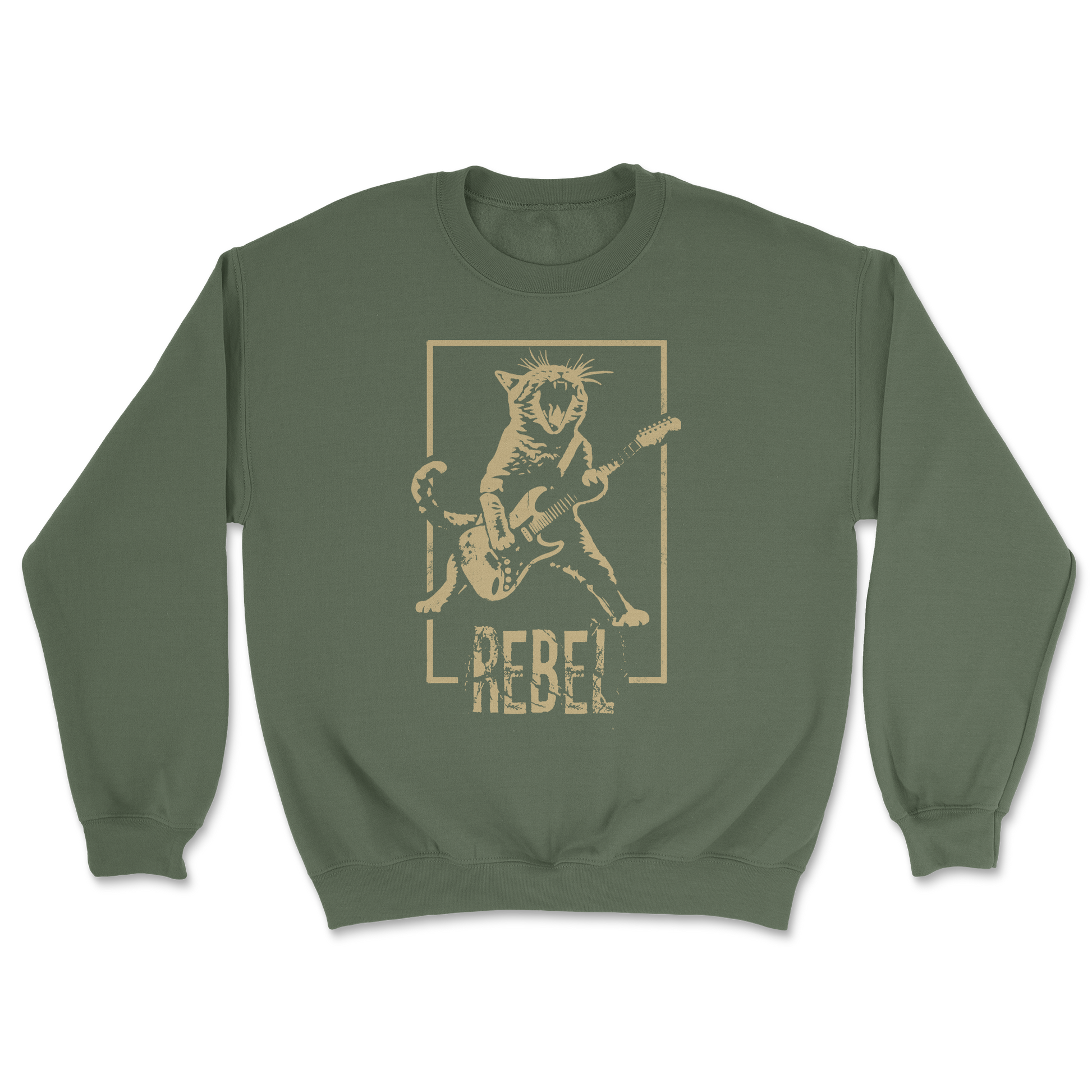 Heavy Blend Crew Neck Rebel Kitty in Military Green