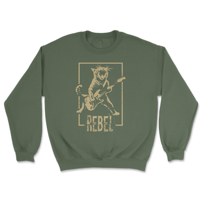 Heavy Blend Crew Neck Rebel Kitty in Military Green