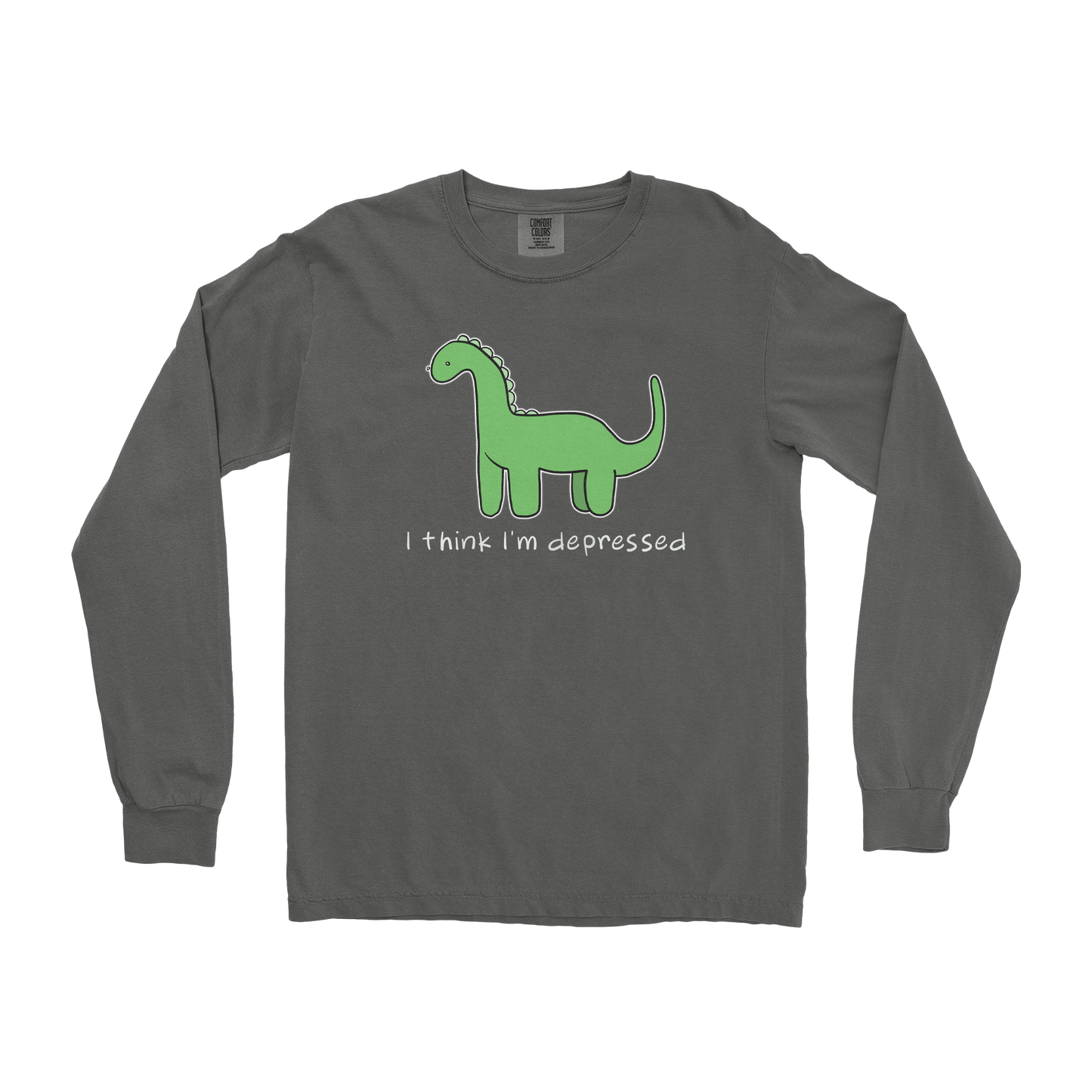 Comfort Colors Long Sleeve Depressed Dino  in Pepper