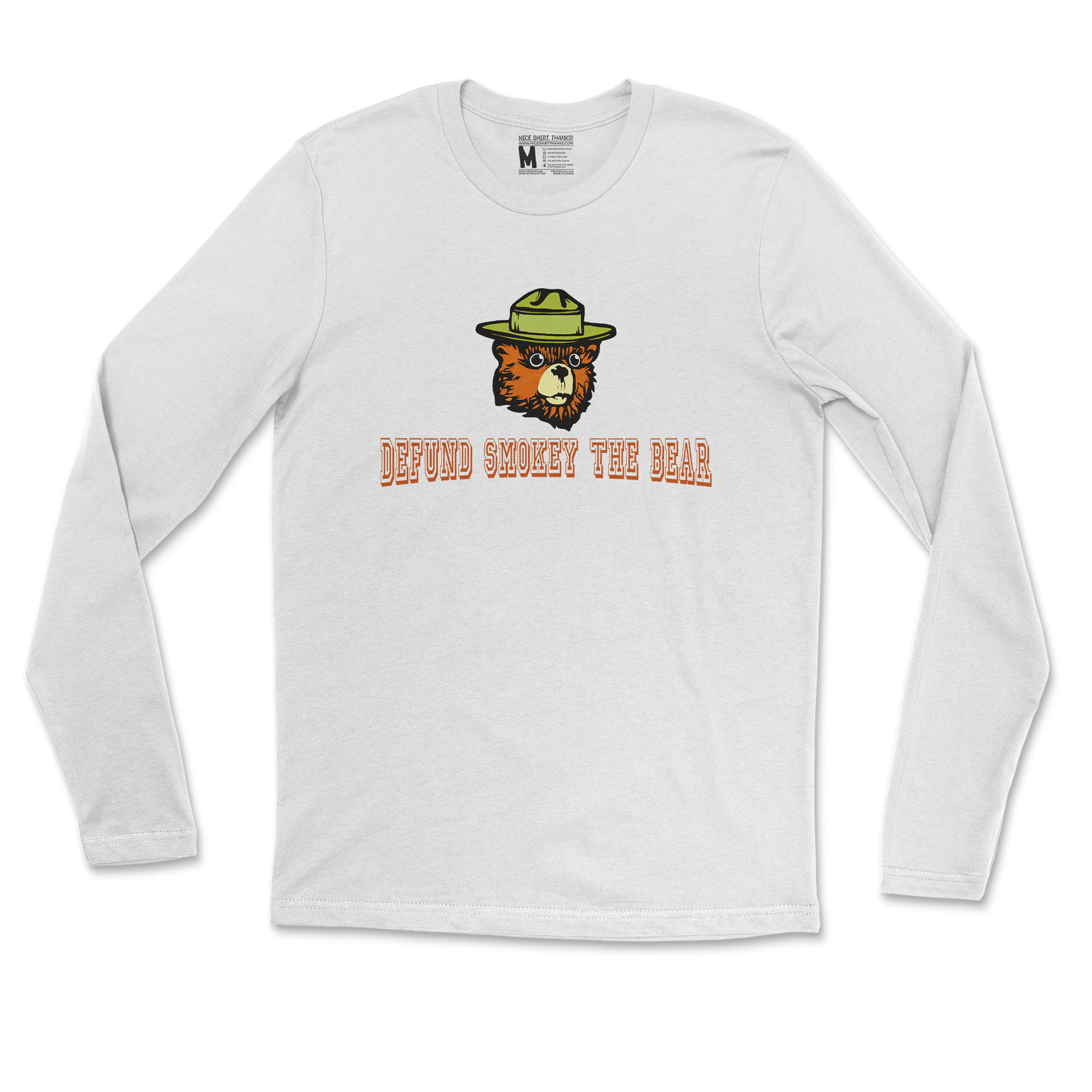 Heavy Blend Long Sleeve Defund Smokey Bear in White