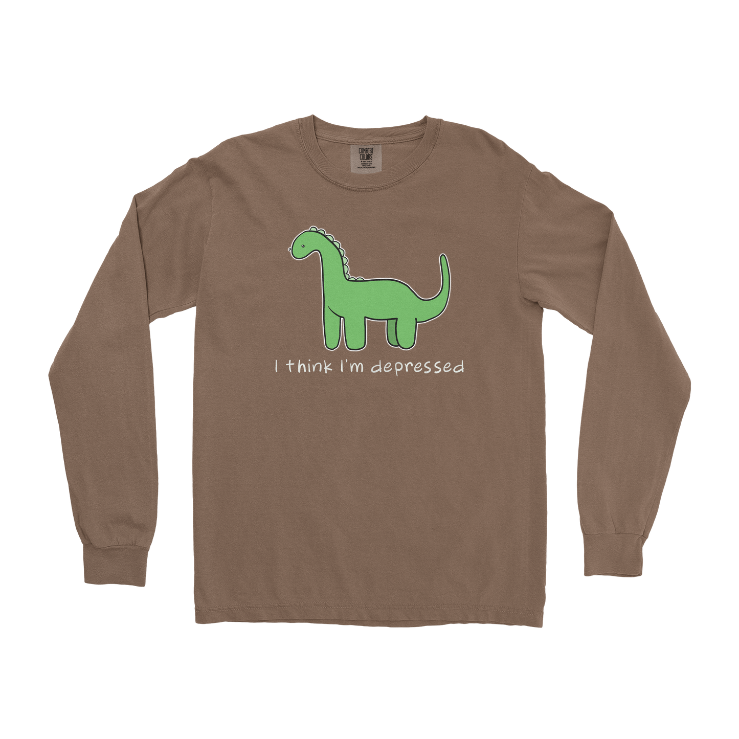 Comfort Colors Long Sleeve Depressed Dino  in Espresso