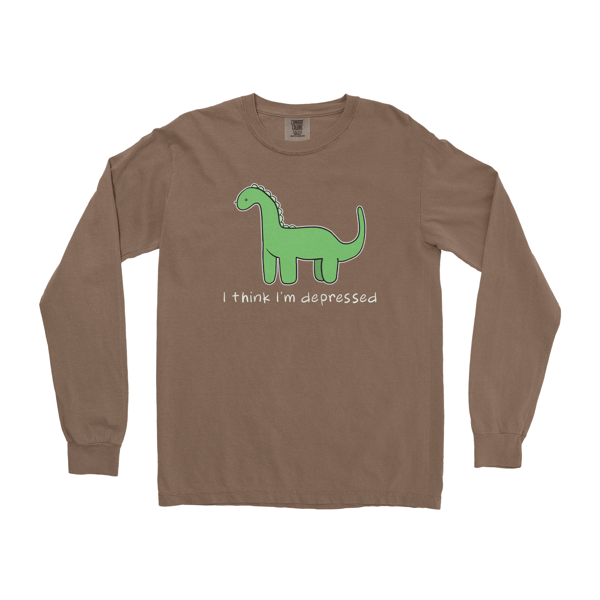 Comfort Colors Long Sleeve Depressed Dino  in Espresso