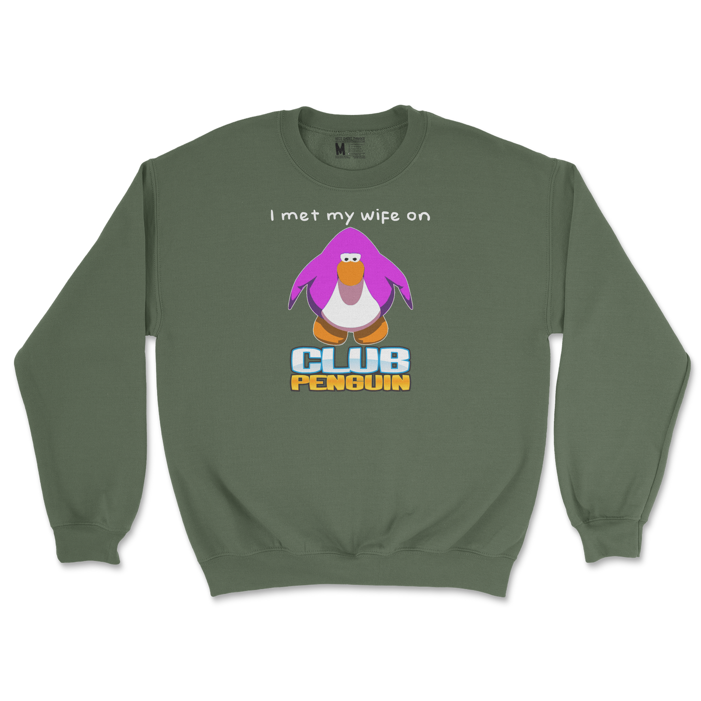 Gildan SoftStyle Crew Neck Club Penguin Wife  in Military-Green