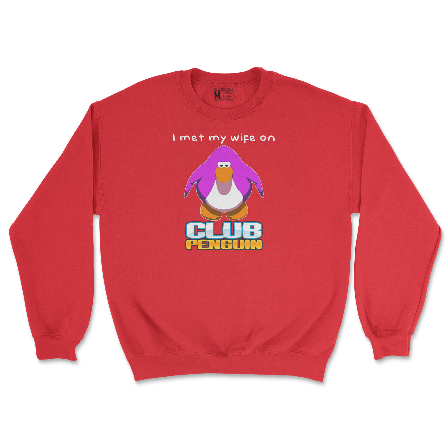 Gildan SoftStyle Crew Neck Club Penguin Wife  in Red