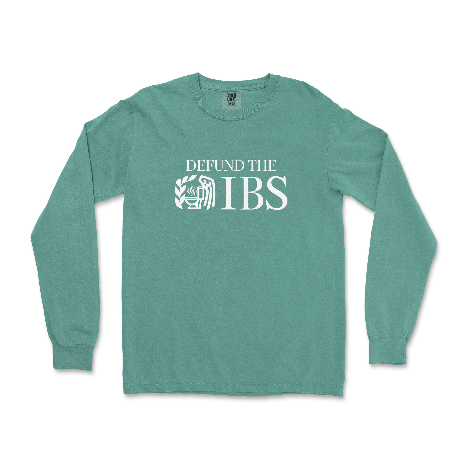 Comfort Colors Long Sleeve Defund The IBS in LightGreen