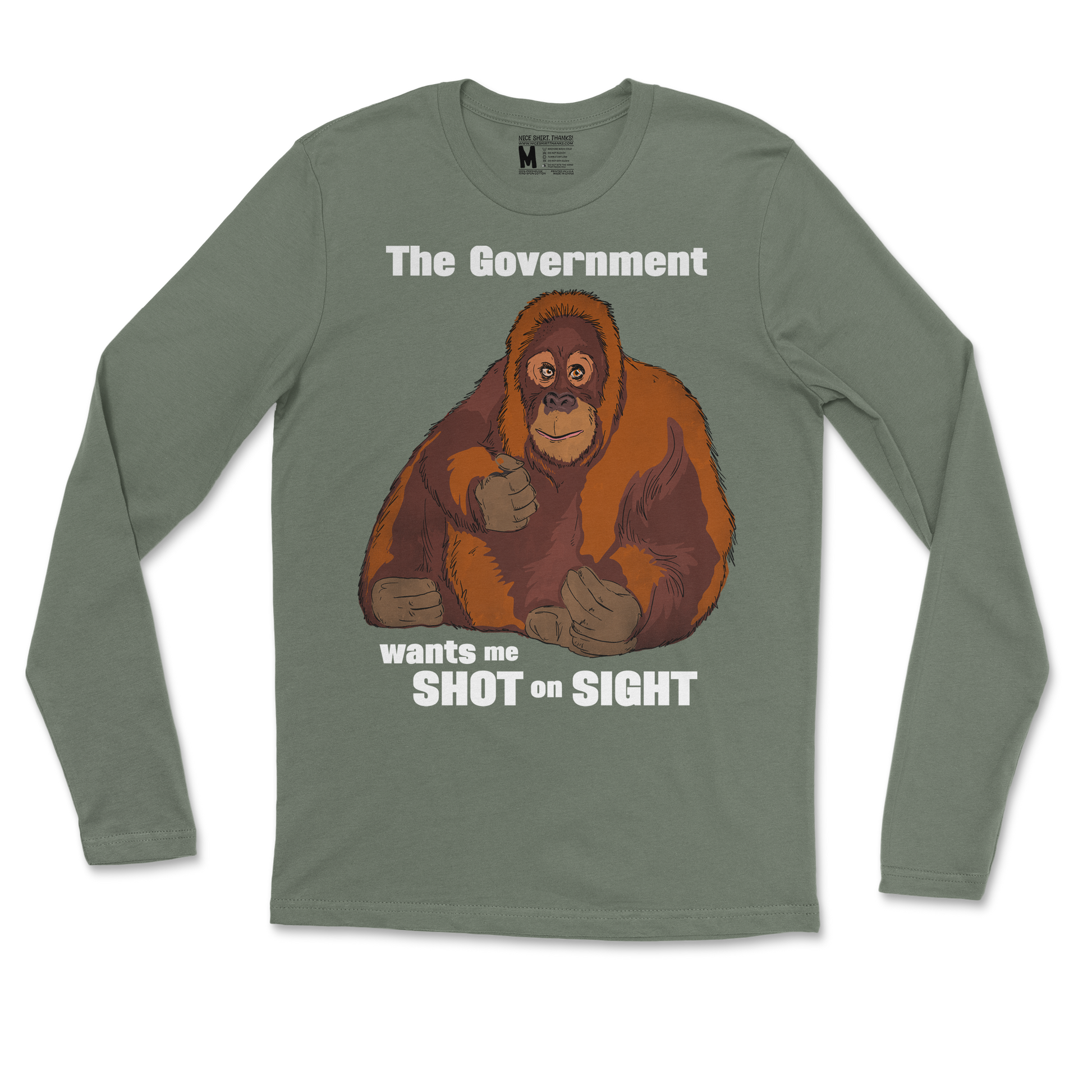 Gildan SoftStyle Long Sleeve The Government Hates Me  in Military-Green