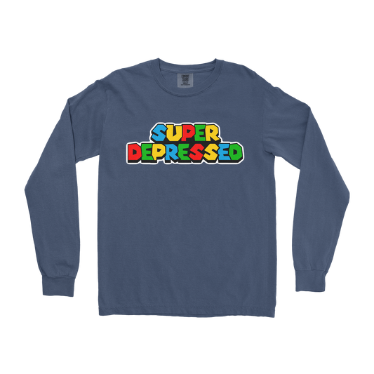Comfort Colors Long Sleeve Super Depressed in Midnight