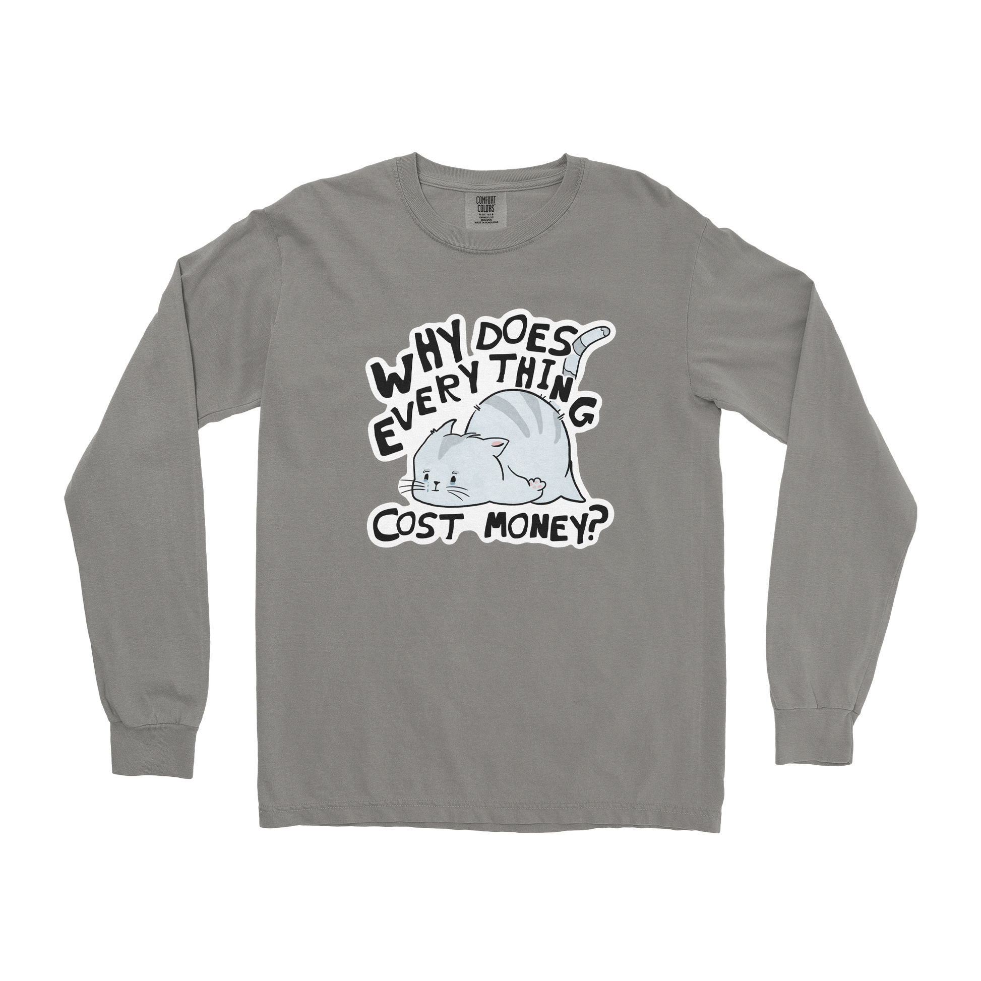 Comfort Colors Long Sleeve Broke Cat in Grey