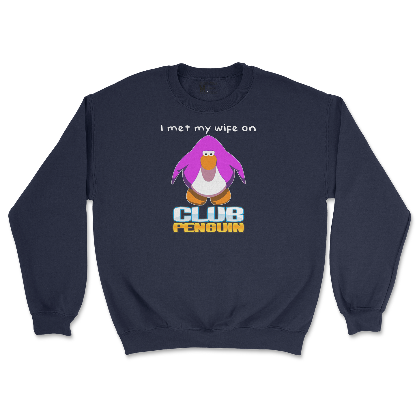 Gildan SoftStyle Crew Neck Club Penguin Wife  in Navy