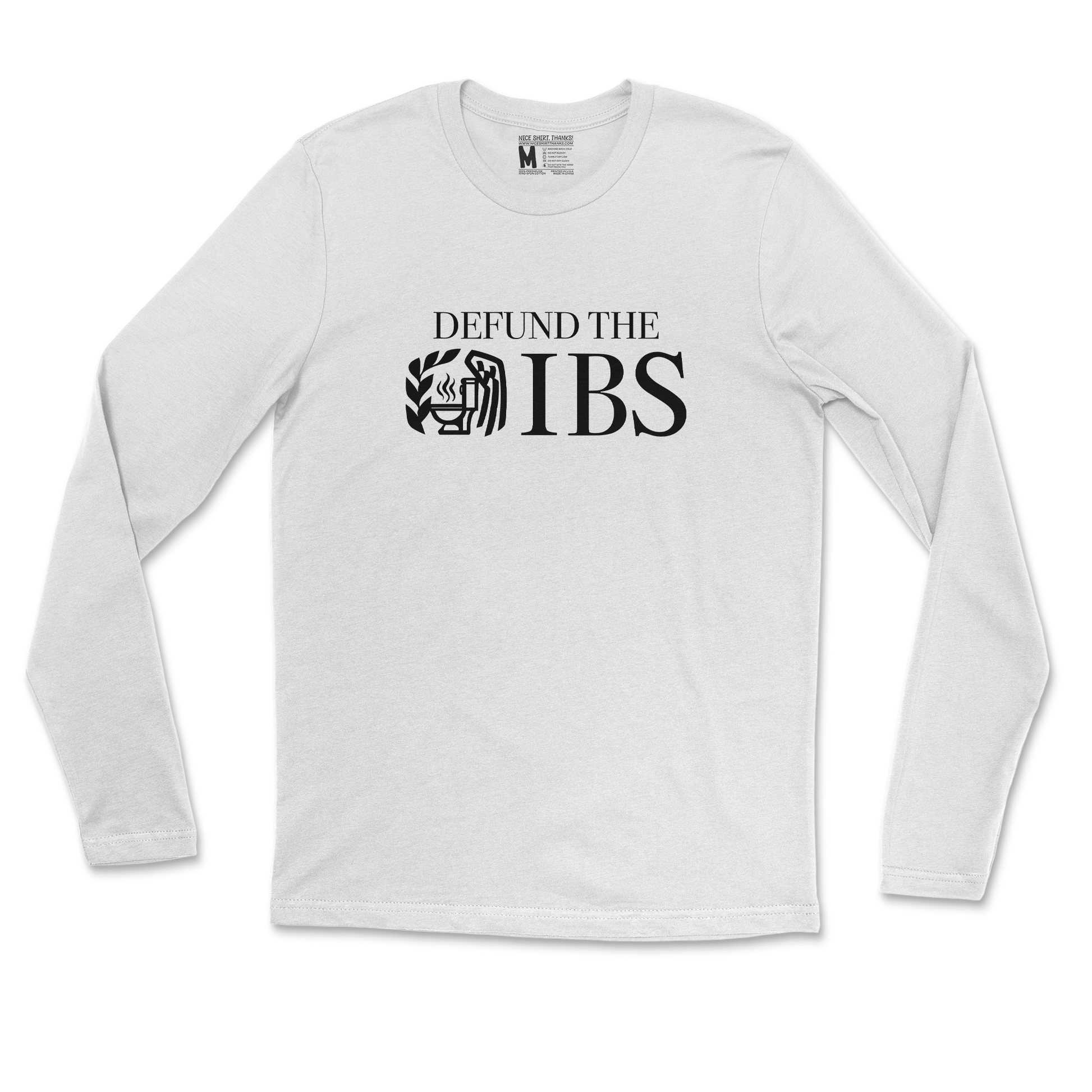 Gildan SoftStyle Long Sleeve Defund The IBS in White