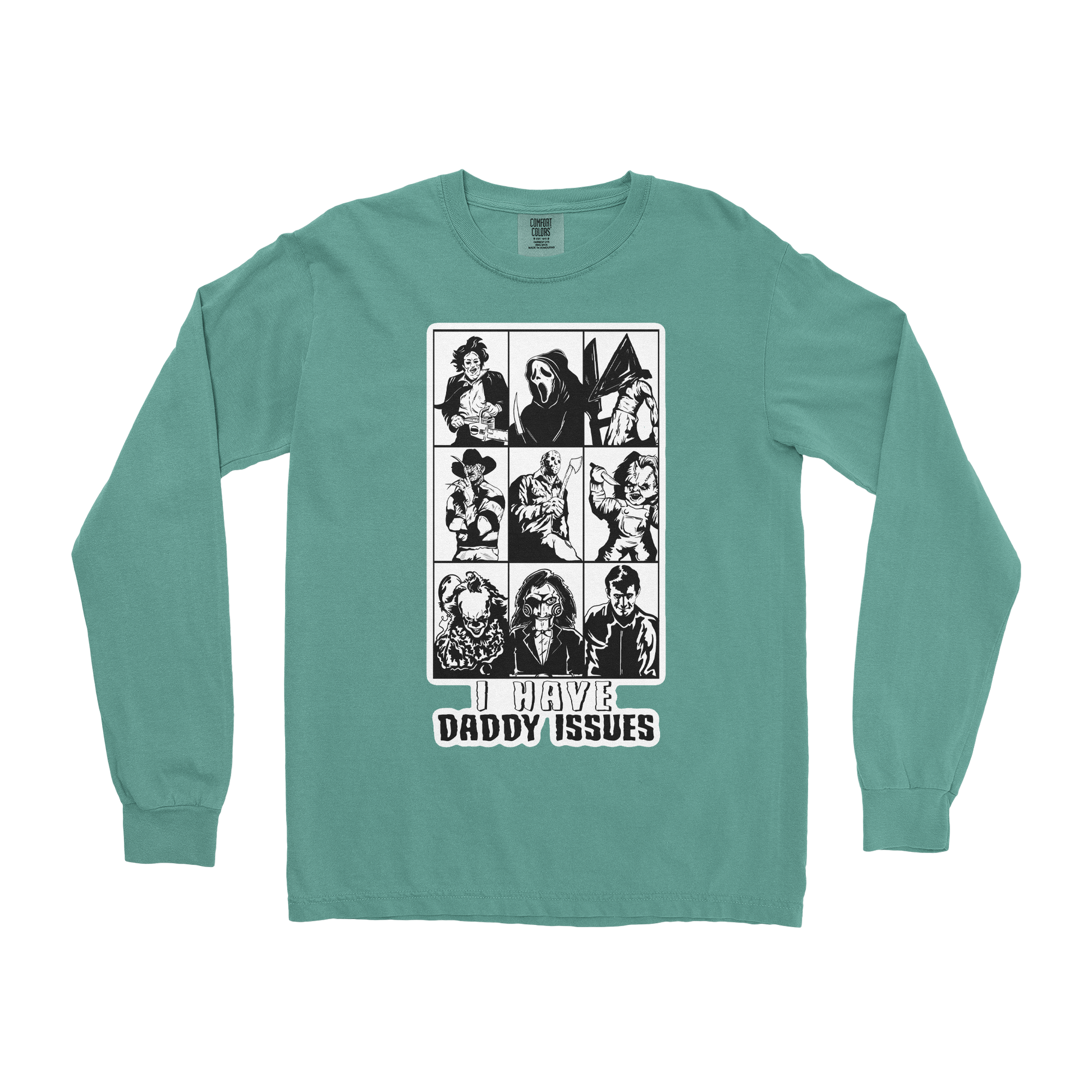 Comfort Colors Long Sleeve Daddy Issues  in Light-Green