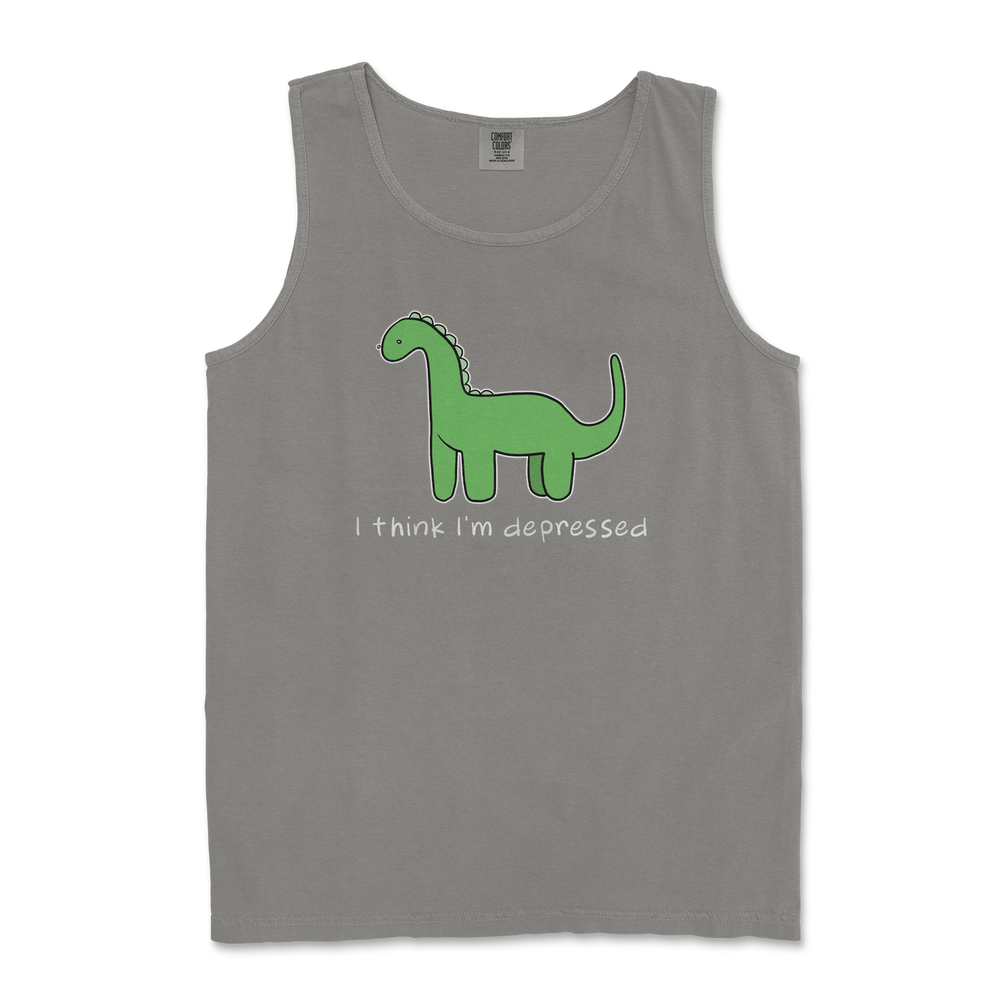 Comfort Colors Tank Top Depressed Dino  in Grey