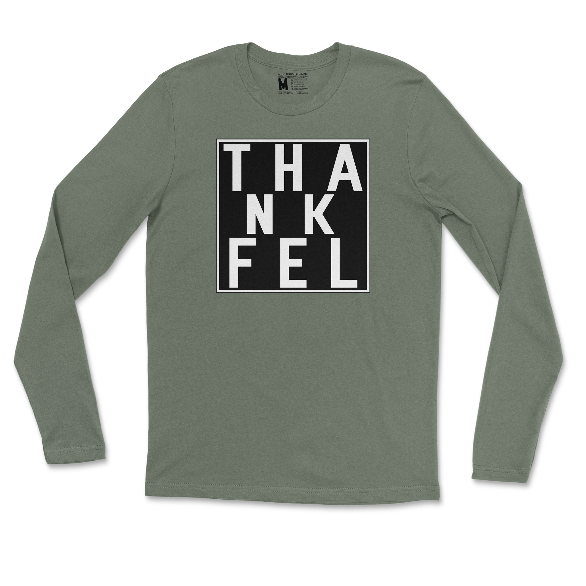 Gildan SoftStyle Long Sleeve THANKFEL in Military-Green