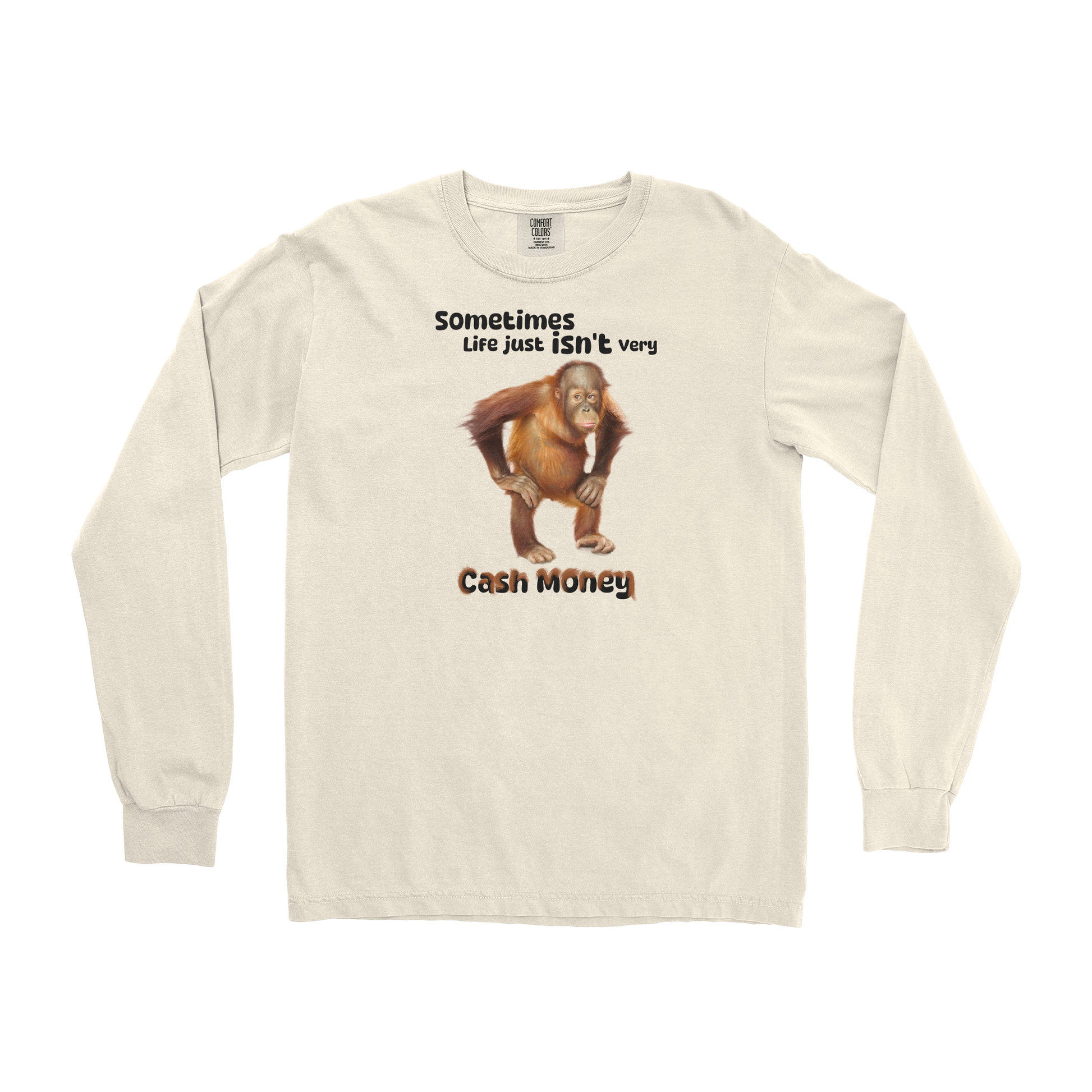 Comfort Colors Long Sleeve Cash Money Monkey  in Ivory