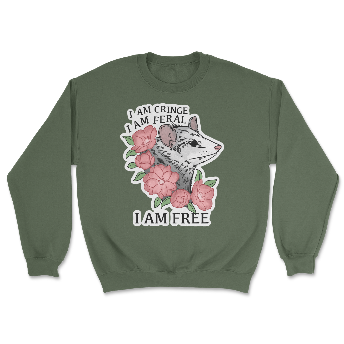 The Nice Shirt Crew Neck I Am Cringe  in Military-Green