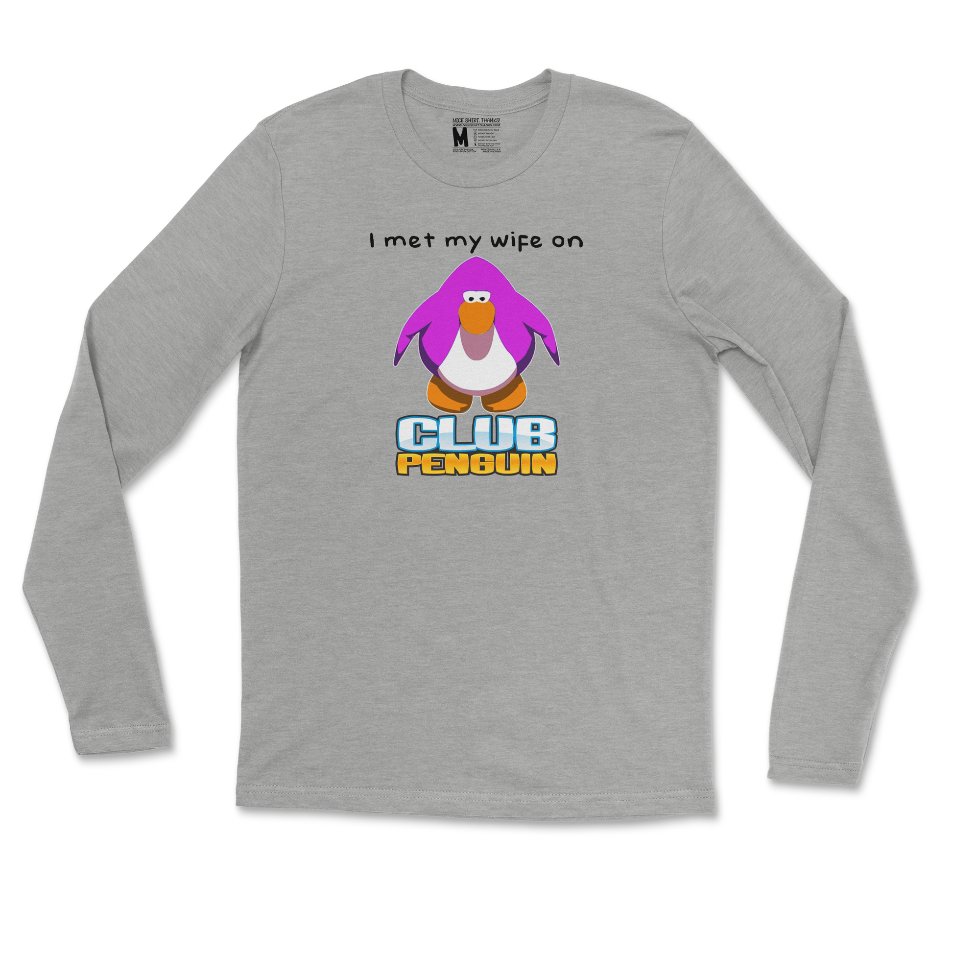 Gildan SoftStyle Long Sleeve Club Penguin Wife  in Heather-Gray