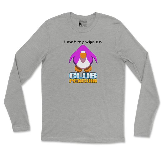 Gildan SoftStyle Long Sleeve Club Penguin Wife  in Heather-Gray