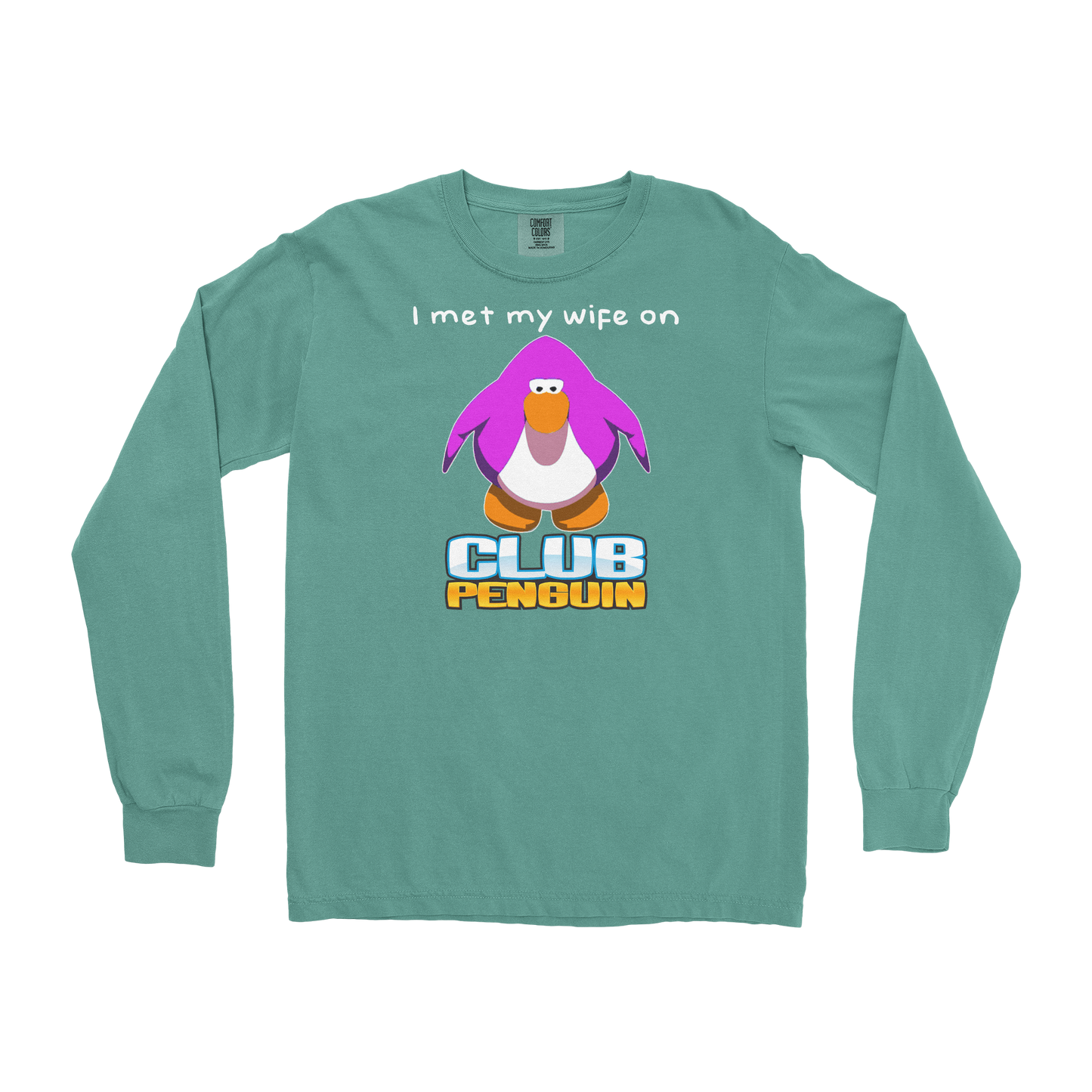 Comfort Colors Long Sleeve Club Penguin Wife  in Light-Green