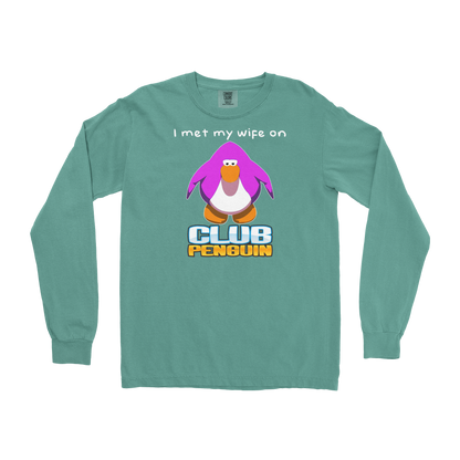 Comfort Colors Long Sleeve Club Penguin Wife  in Light-Green