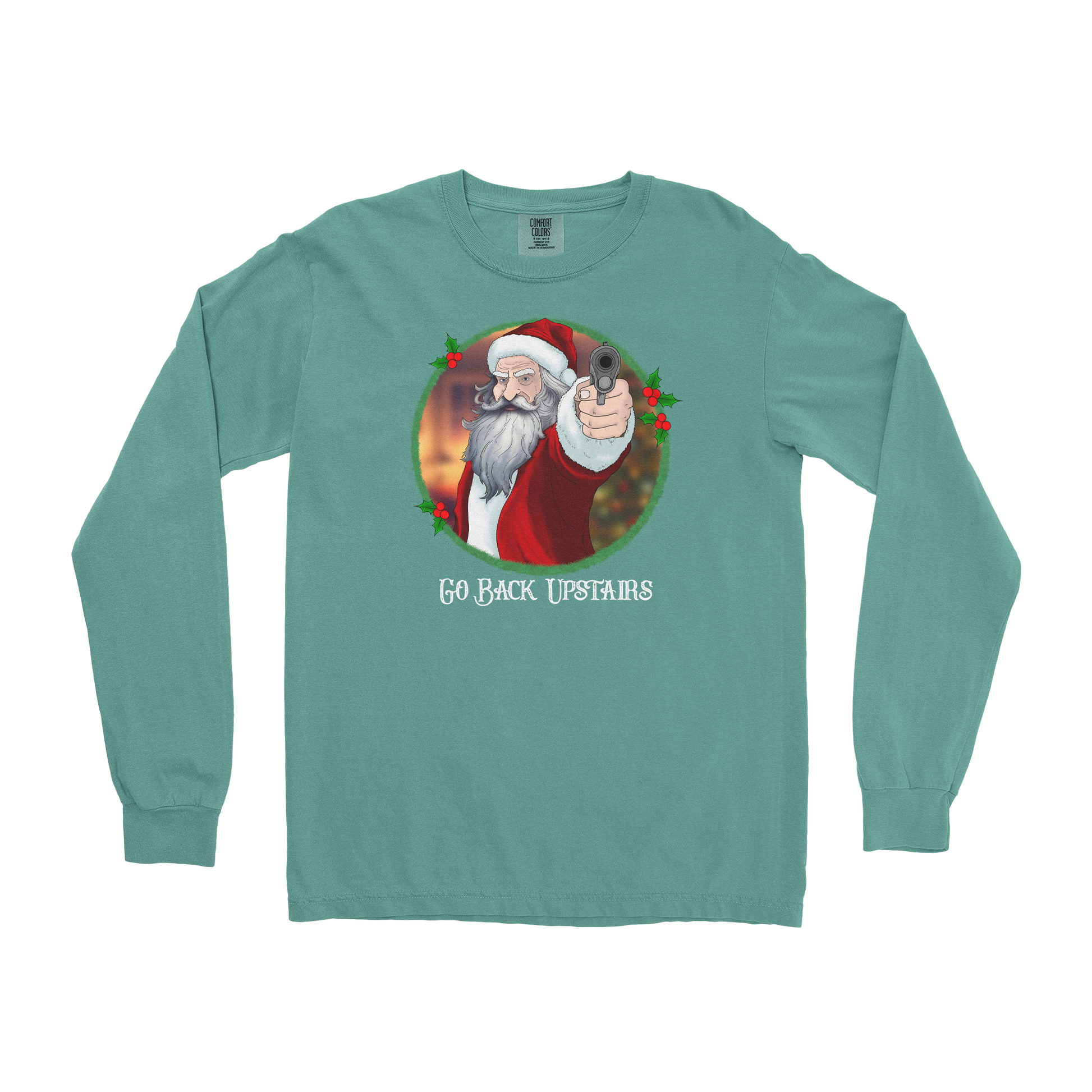 Comfort Colors Long Sleeve Angry Santa  in Light-Green