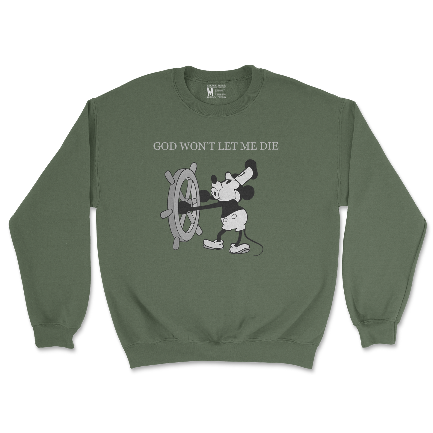 Gildan SoftStyle Crew Neck God Wont Let Me Die in Military Green