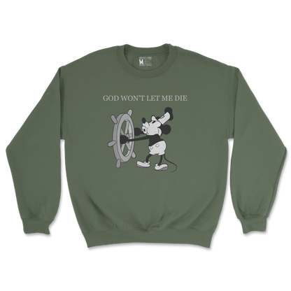 Gildan SoftStyle Crew Neck God Wont Let Me Die in Military Green