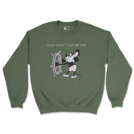 Gildan SoftStyle Crew Neck God Wont Let Me Die in Military Green