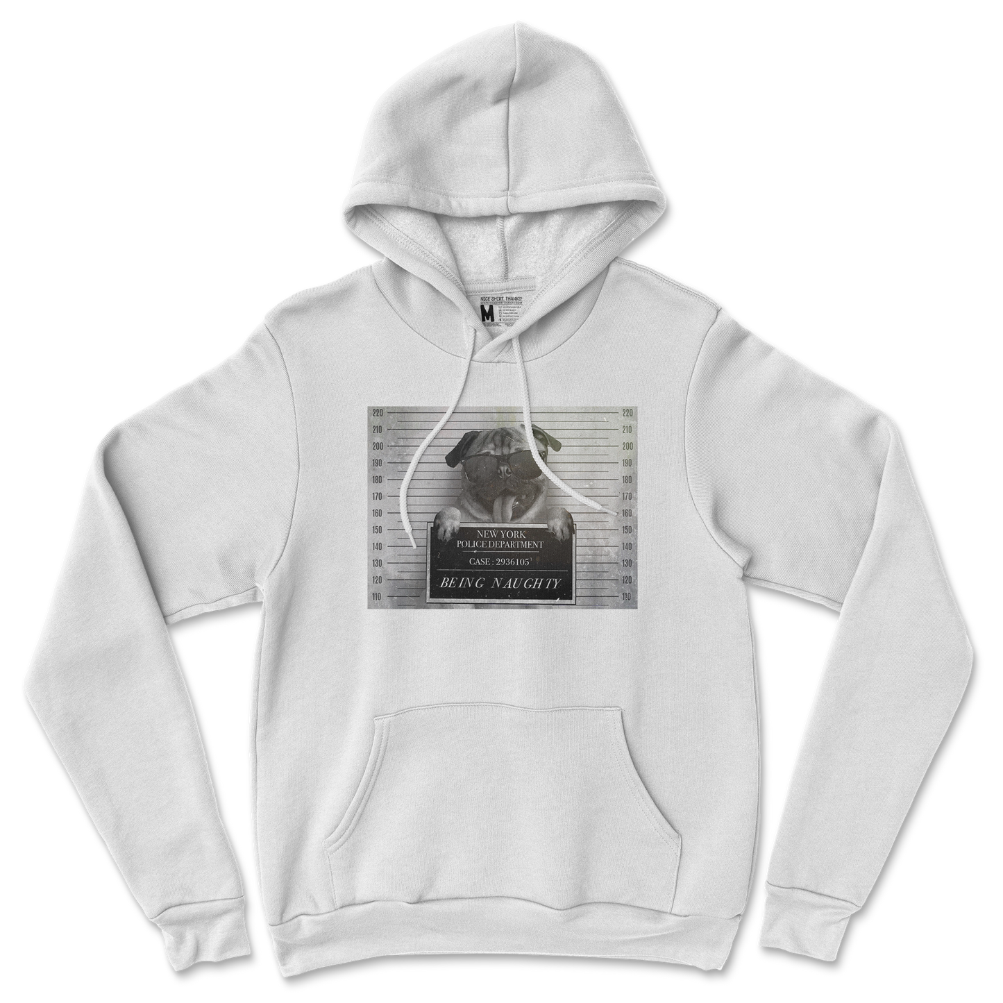 Gildan SoftStyle Hoodie Naughty Pug in White