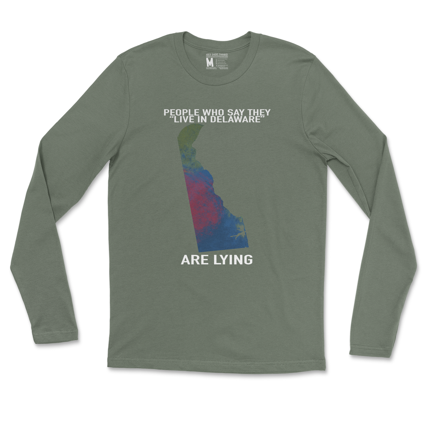 Gildan SoftStyle Long Sleeve Delaware Doesnt Exist in Military Green