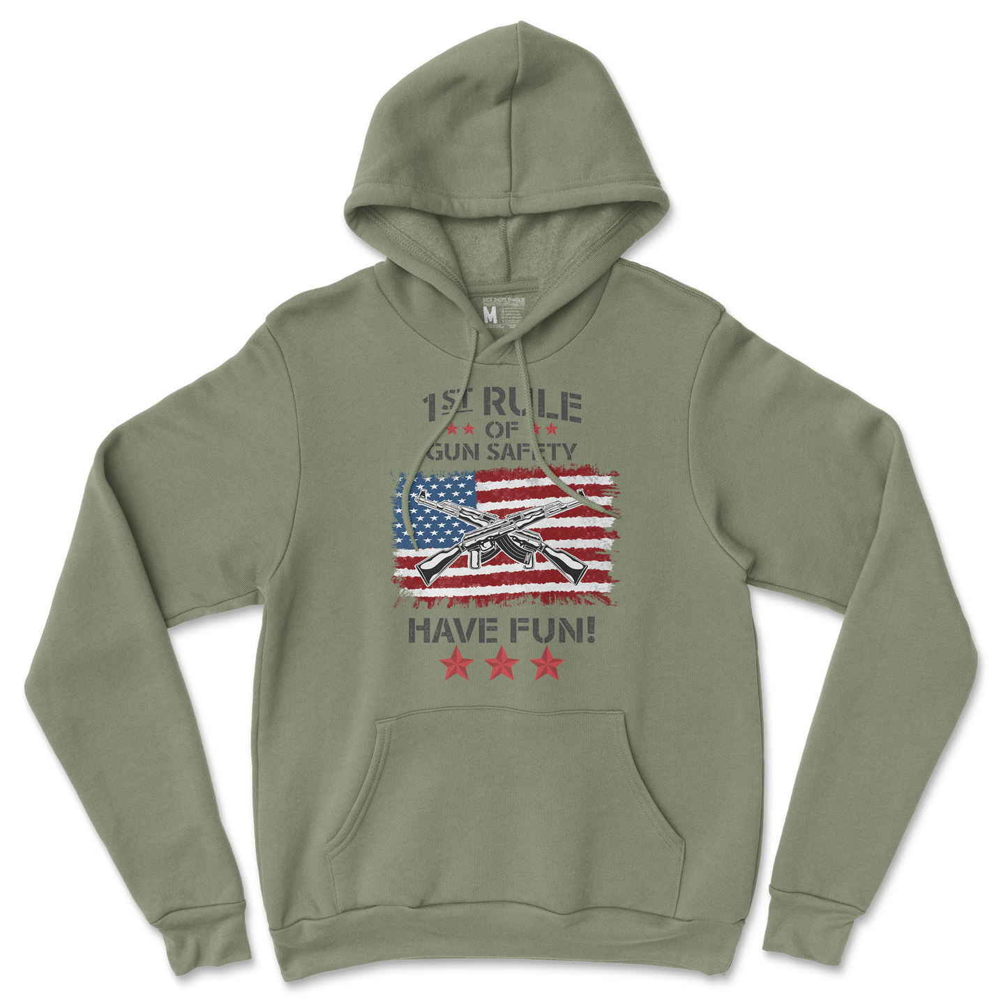 Gildan SoftStyle Hoodie 1st Rule of Gun Safety in Military Green