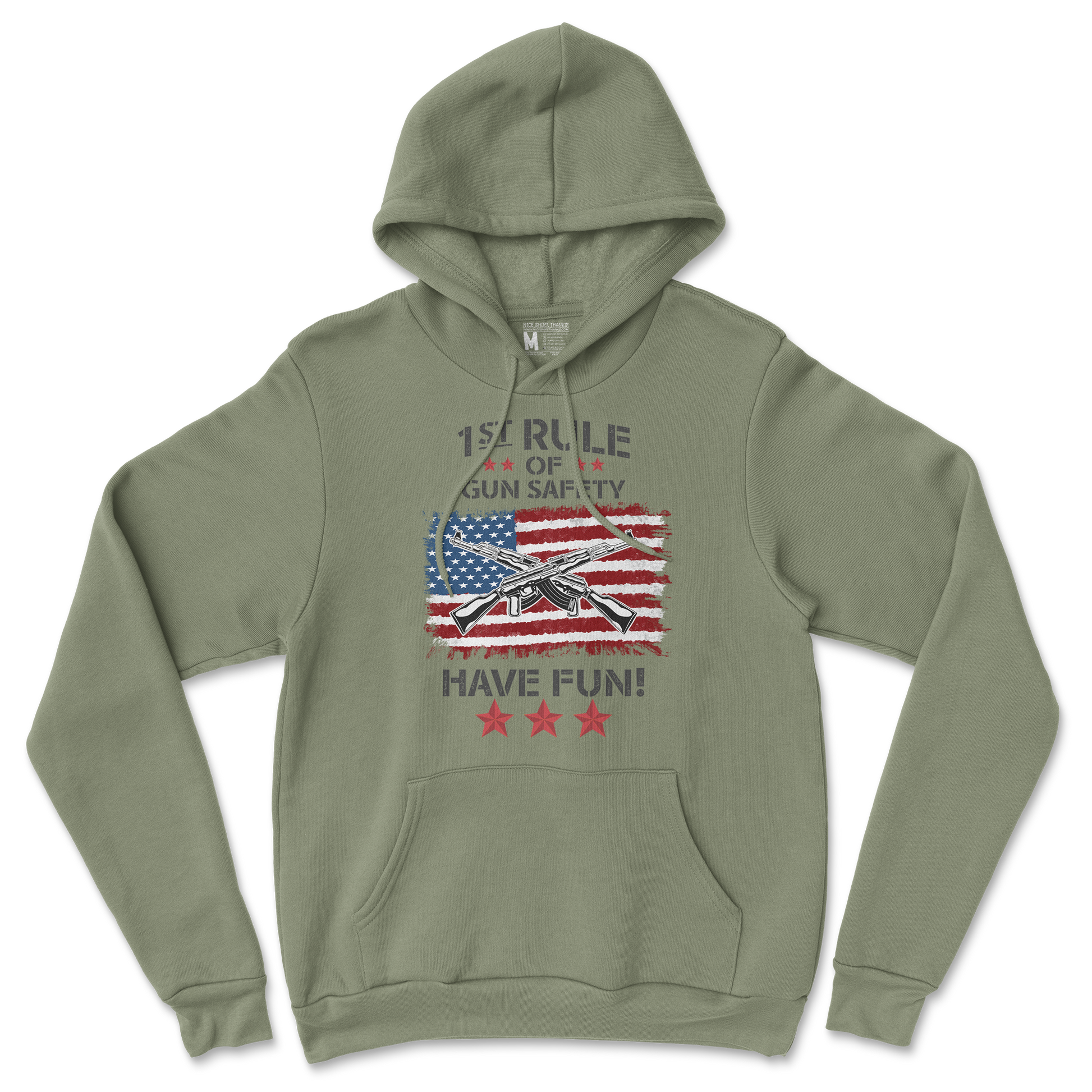 Gildan SoftStyle Hoodie 1st Rule of Gun Safety in Military Green