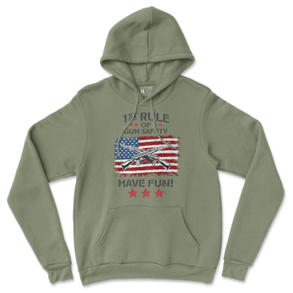 Gildan SoftStyle Hoodie 1st Rule of Gun Safety in Military Green