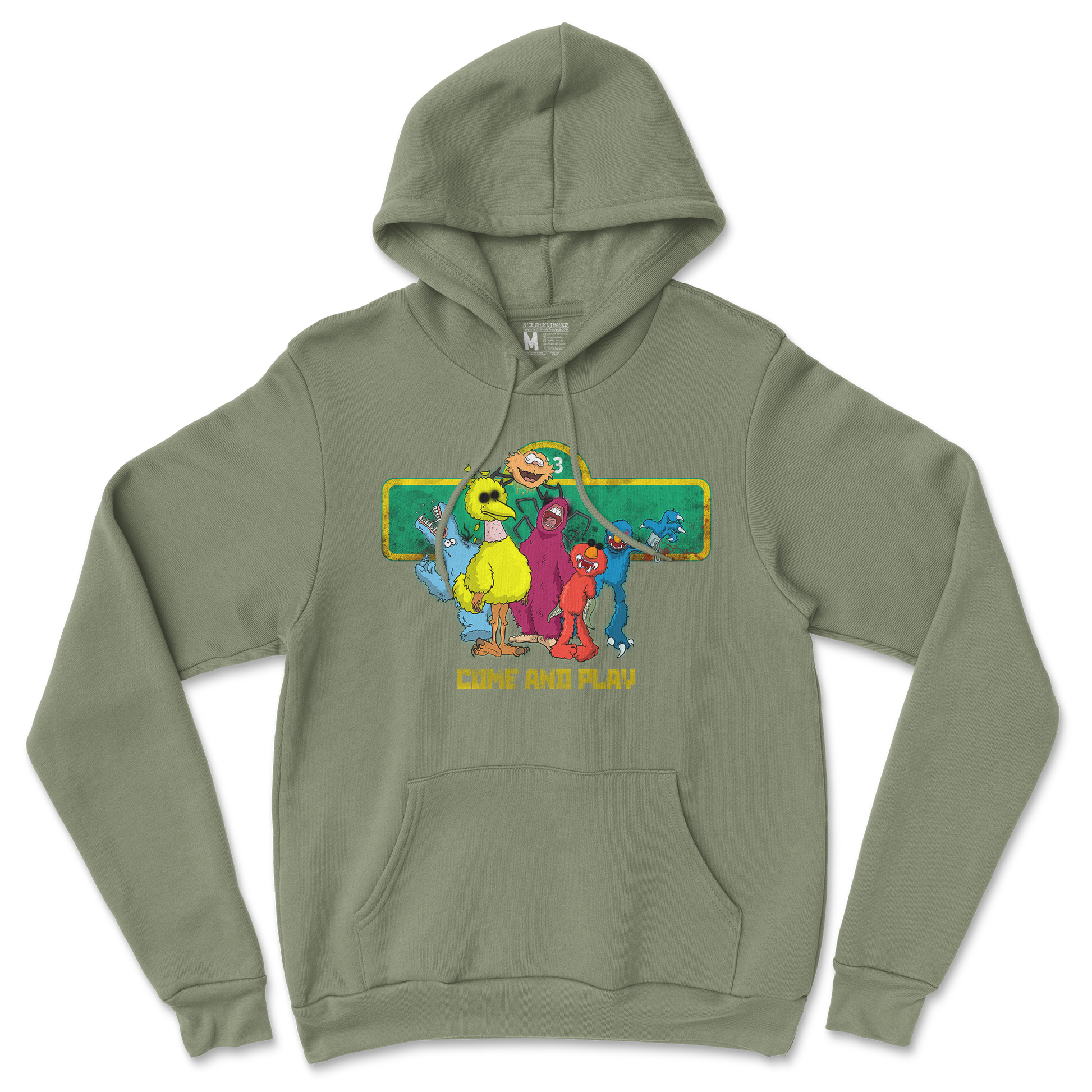 Gildan SoftStyle Hoodie Cursed Sesame Street in Military Green